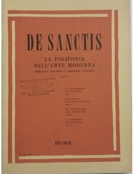 DE SANTIS LA POLIFONIA NELL'ARTE MODERNA VOL1