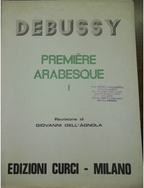 DEBUSSY PREMIER ARABESQUE PER PIANOFORTE