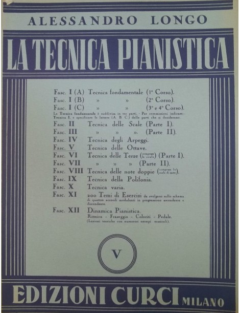 LONGO TECNICA PIANISTICA FASCICOLO 5° TECNICA DELLE OTTAVE