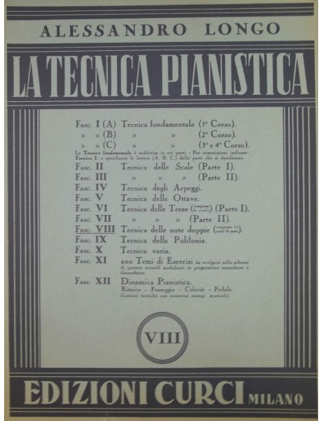 LONGO TECNICA PIANISTICA FASCICOLO 8° TECNICA DELLE NOTE DOPPIE
