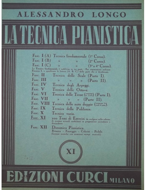 LONGO TECNICA PIANISTICA FASCICOLO 11° 200 TEMI DI ESERCIZI