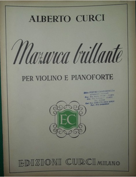 CURCI MAZURCA BRILLANTE PER VIOLINO E PIANOFORTE OP 26
