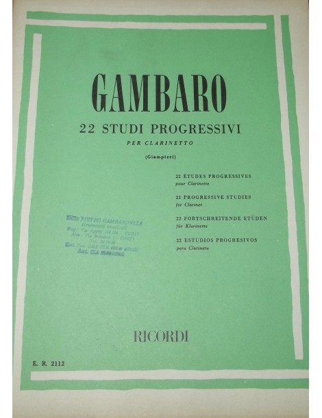 GAMBARO 22 STUDI PROGRESSIVI PER CLARINETTO