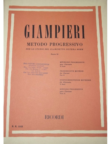 GIAMPIERI METODO PROGRESSIVO PER CLARINETTO PARTE 2°