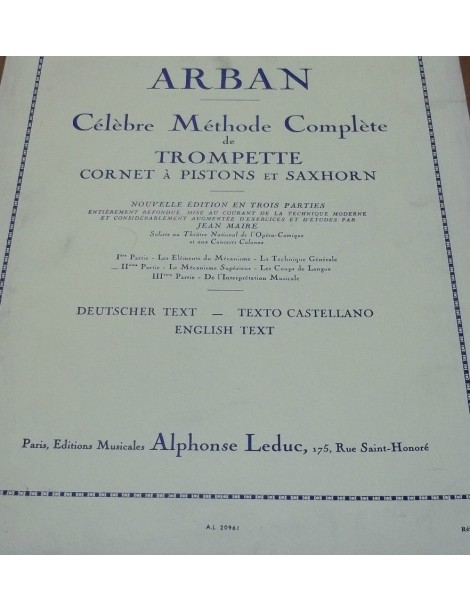 ARBAN METODO COMPLETO PER TROMBA CORNETTA A PISTONI O SAX VOL 2°