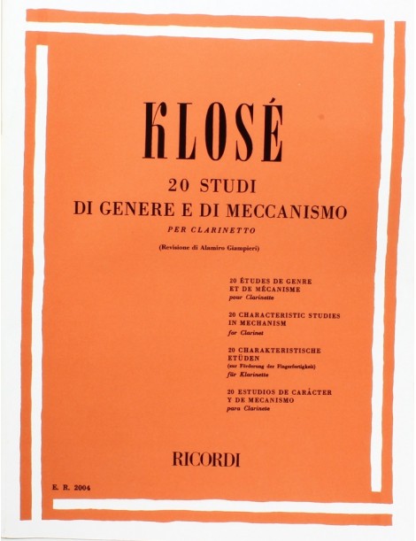 KLOSE' 20 STUDI DI GENERE E DI MECCANISMO PER CLARINETTO