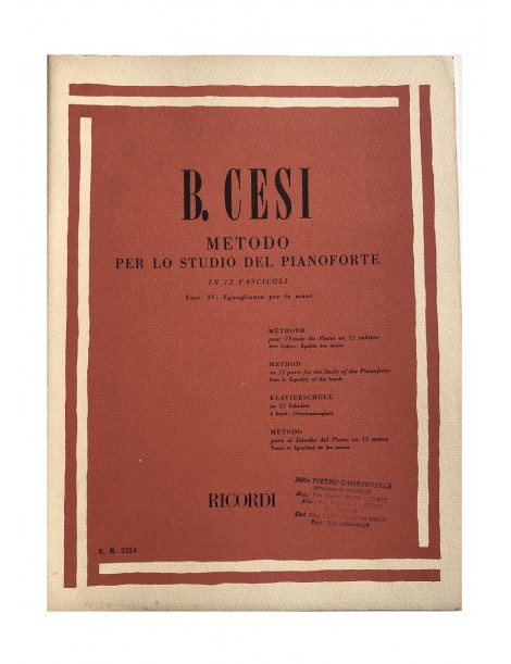 BENIAMINO CESI METODO PER LO STUDIO DEL PIANOFORTE VOL 4°