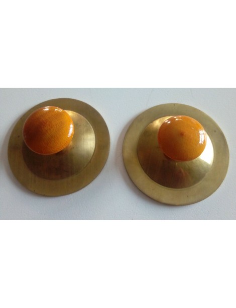 COPPIA PIATTINI DIDATTICI IN OTTONE CON POMELLO IN LEGNO CM 5