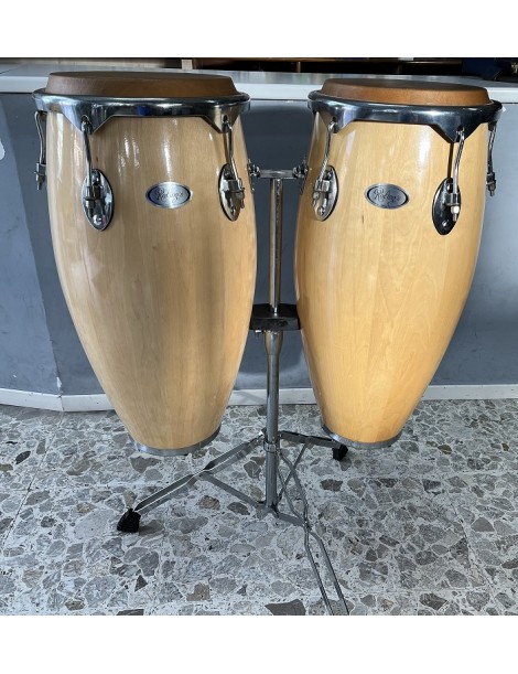 COPPIA DI CONGAS IN LEGNO CON SUPPORTO